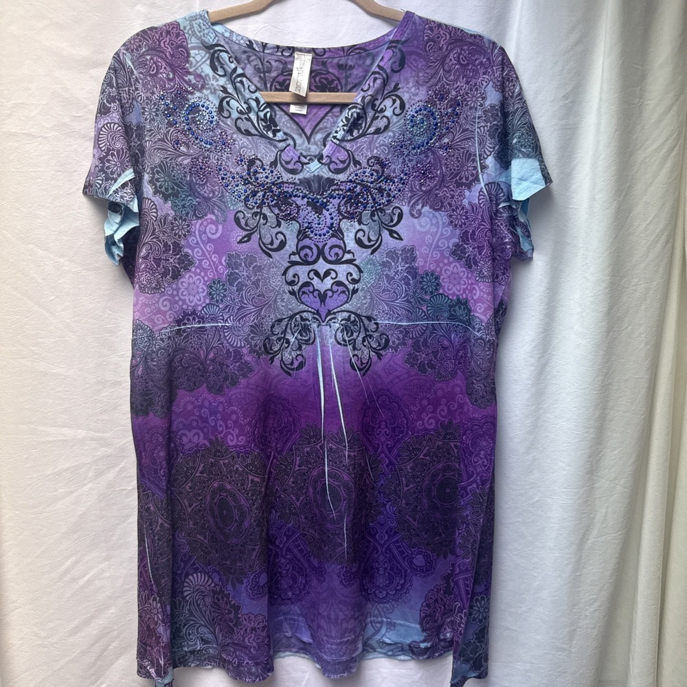 Y2K Graphic Tunic Top Flowy A line Sizeโ L Embellished Endless Designs